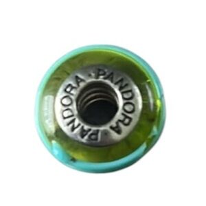 PANDORA Sterling Silver Lime Banded Striped Murano Glass Bead Charm 925